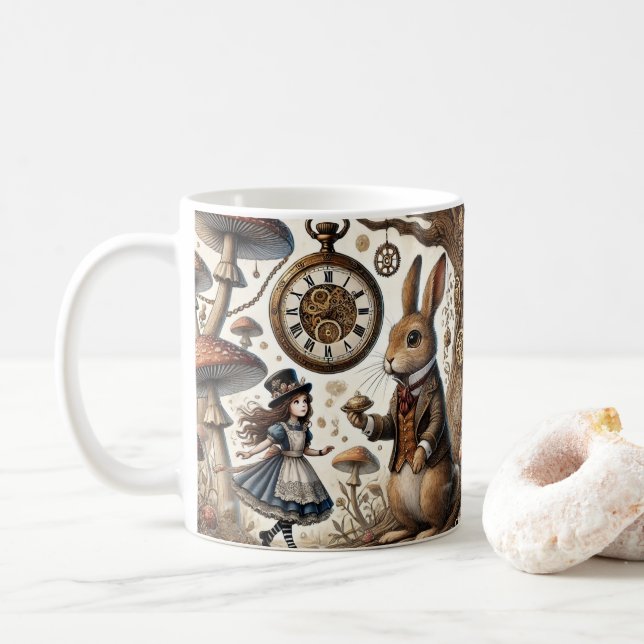 Caneca De Café alice no país das maravilhas coelho branco (Com Donut)