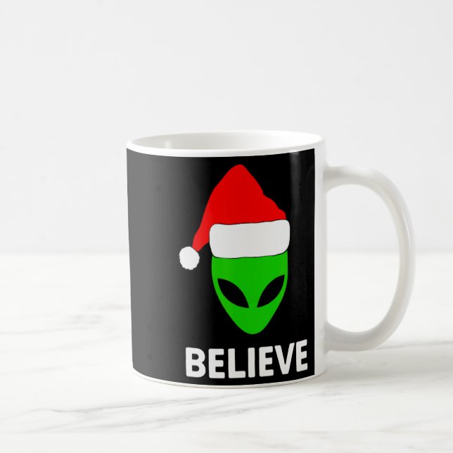 Caneca De Café Alien Green Face Christmas Santa Hat Believe  (Direita)