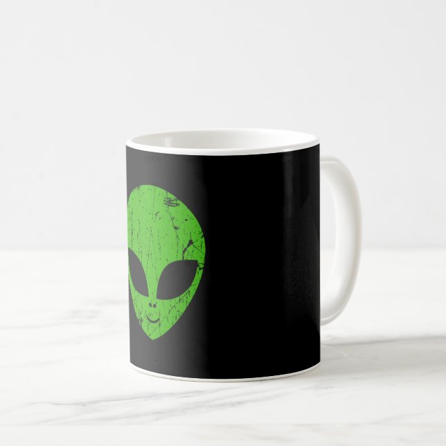 Caneca De Café alien green head ufo science fiction extraterrestr (Frente Esquerda)