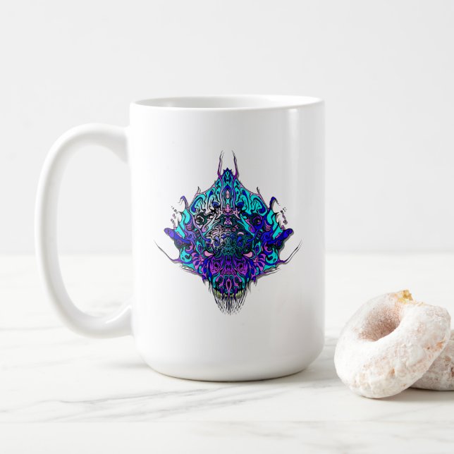 Caneca De Café Alien Head blue and purple tribal design (Com Donut)