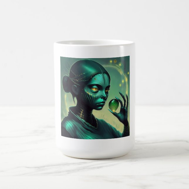 Caneca De Café Alienígena Dama Mantém Objeto De Vidro Transparent (Centro)