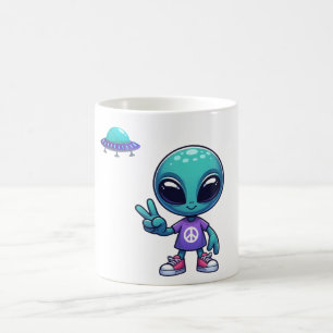 Caneca De Café Alienígena de paz e nave espacial