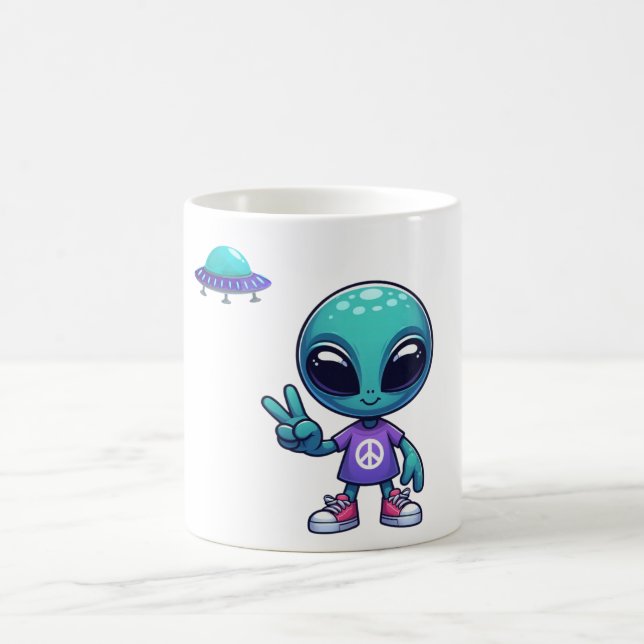 Caneca De Café Alienígena de paz e nave espacial (Centro)