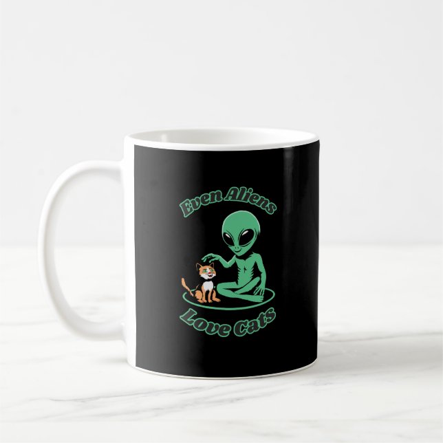 Caneca De Café Alienígena e gato lindos. Humor (Esquerda)