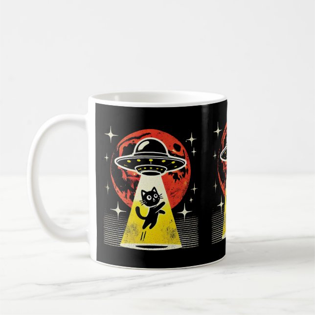 Caneca De Café Alienígena Engraçada Abdução de Gatos Amantes de G (Esquerda)