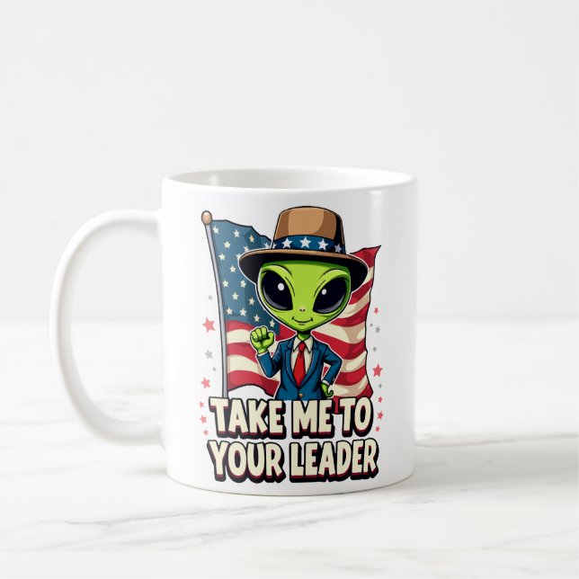 Caneca De Café Alienígena Engraçada Leva-me ao seu líder Patrióti (Esquerda)