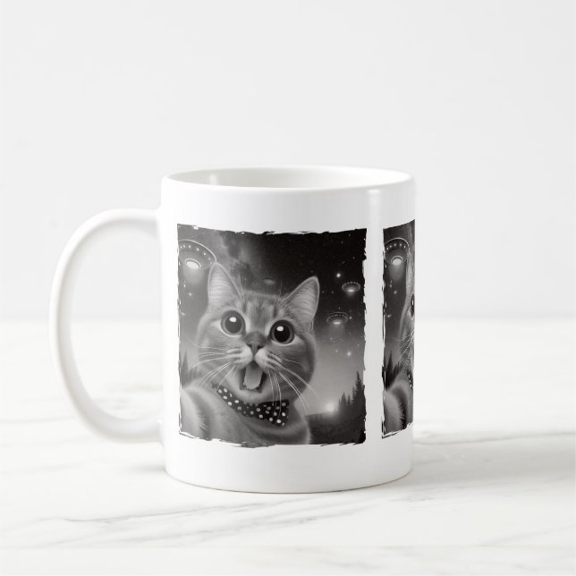 Caneca De Café Alienígena Engraçada Rapto de Gatos Surpreendeu OV (Esquerda)