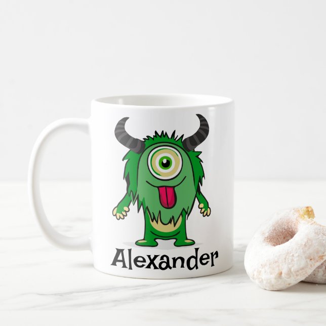 Caneca De Café Alienígena Engraçada Um Monstro Verde Olho (Com Donut)