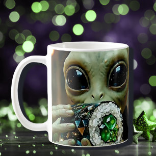Caneca De Café Alienígena Extraterrestre e Comida Cristalina