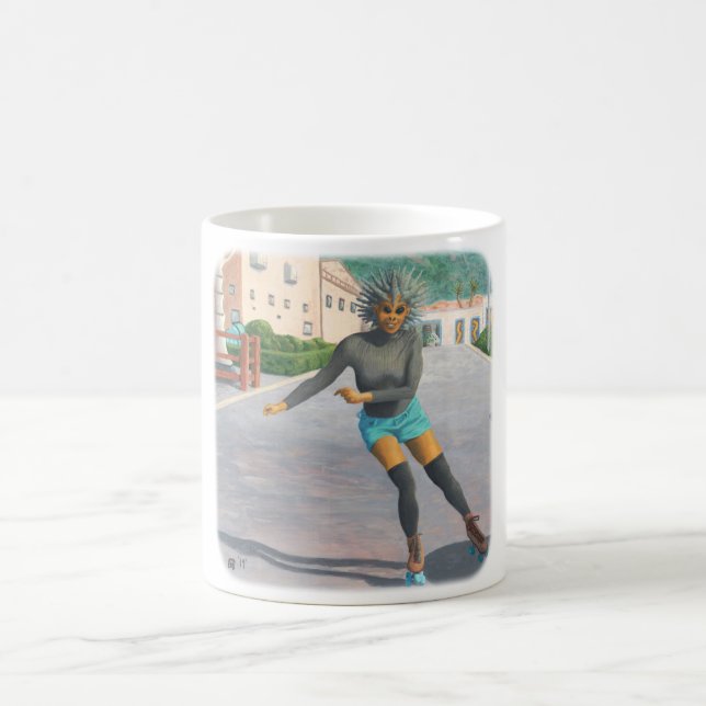 Caneca De Café Alienígena Roller Skating Fantasy Art Coffee Mug (Centro)