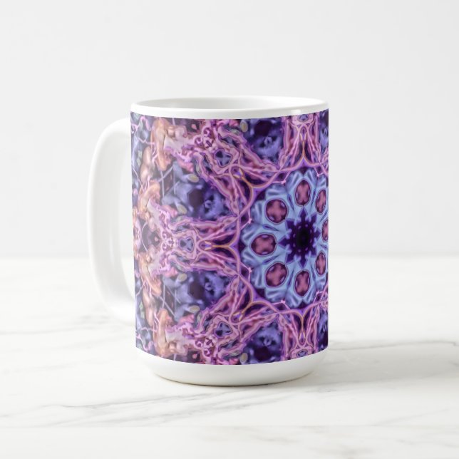 Caneca De Café Alienígena Roxa Intriciada Caleidoscópica Mandala (Frente Esquerda)
