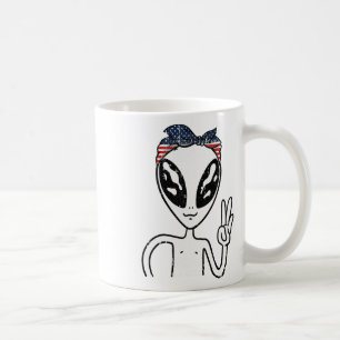 Caneca De Café Alienígena - Sinal de Paz 4 De Julho - Bandeira Am