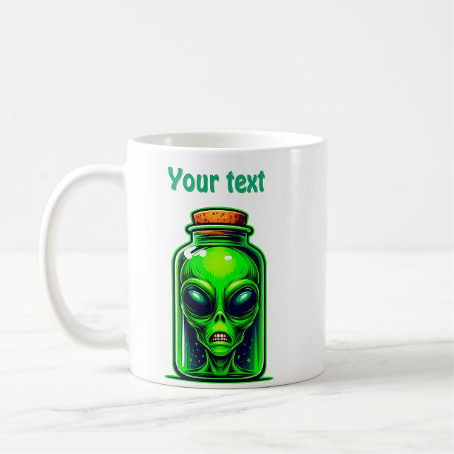 Caneca De Café Alienígena Verde em uma Garrafa Neon Sci-Fi (Esquerda)