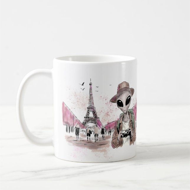 Caneca De Café Alienígena visitando Paris (Esquerda)