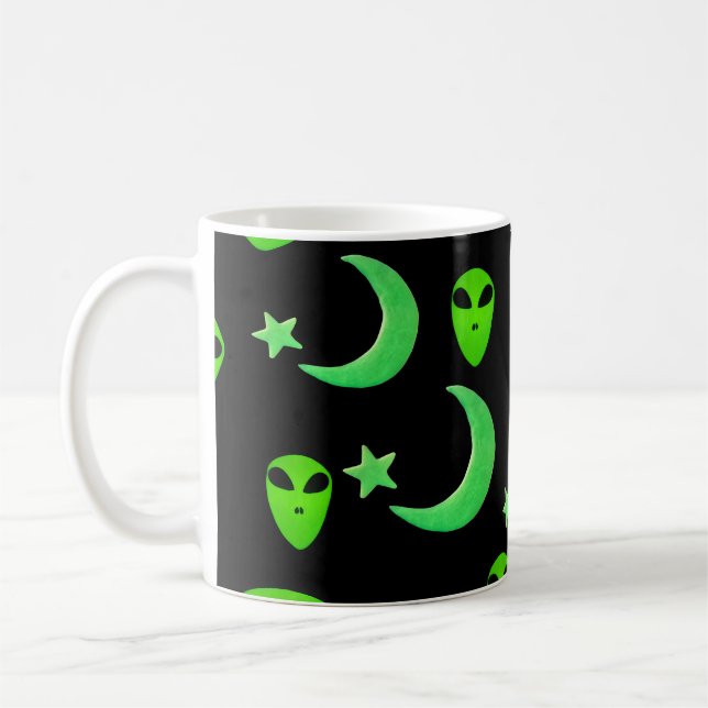 Caneca De Café Alienígenas Brilhantes, Lua Crescente e Estrelas e (Esquerda)