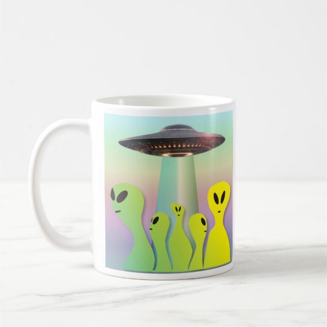 Caneca De Café Aliens amáveis amarelas e verdes (Esquerda)