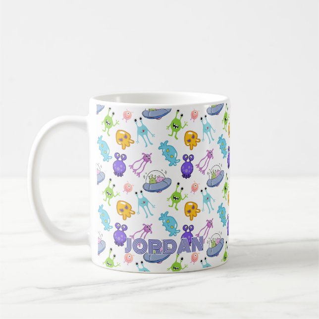 Caneca De Café Aliens de Espaço para Crianças Personalizadas (Esquerda)