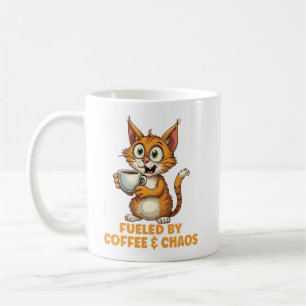 Caneca De Café Alimentado Por Café E Caos, Gato Engraçado Com Caf