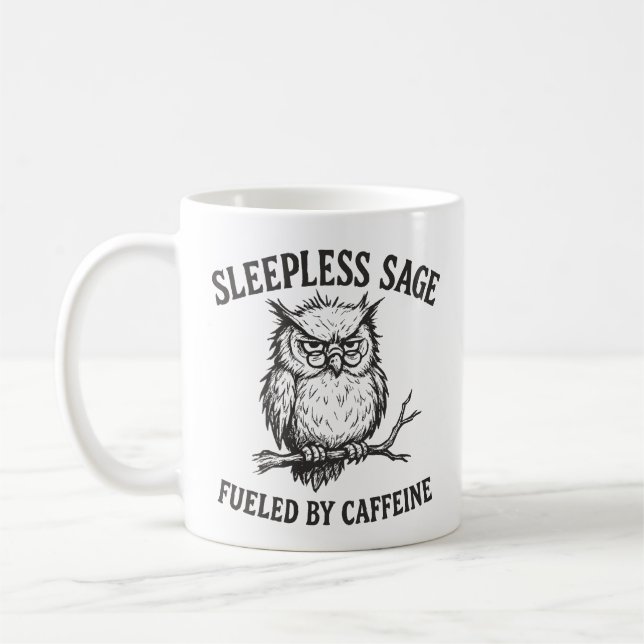 Caneca De Café Alimentado Por Cafeine Sleepless Sage Owl Mug (Esquerda)