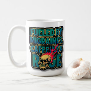 Caneca De Café Alimentado por Enxaqueca, Cafeína e Raiva – Divert