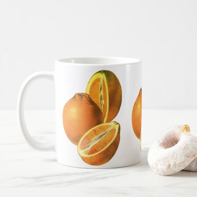 Caneca De Café Alimentos Antigos, Laranjas Frescas Saudáveis Orgâ (Com Donut)