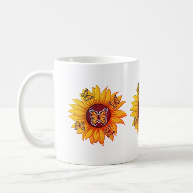 Caneca De Café Alison Personalizado Girassol com borboleta (Esquerda)