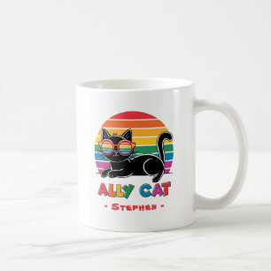 Caneca De Café Ally Cat - Gato Preto com Óculos Sunbow LGBTQ