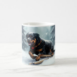 Caneca De Café Almofada de Natal de inverno Rottweiler