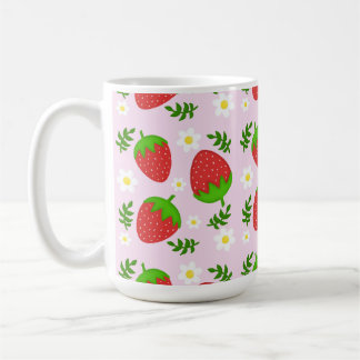 Caneca De Café Almofada fofa design contínuo morangos fundo rosa