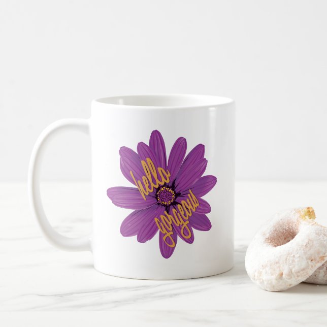 Caneca De Café Alô, belíssima flor roxa e laranja (Com Donut)