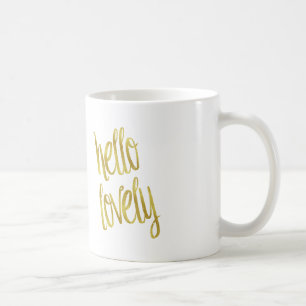 Caneca De Café Alô, linda citação Faux Gold Foil Sparkle Desig