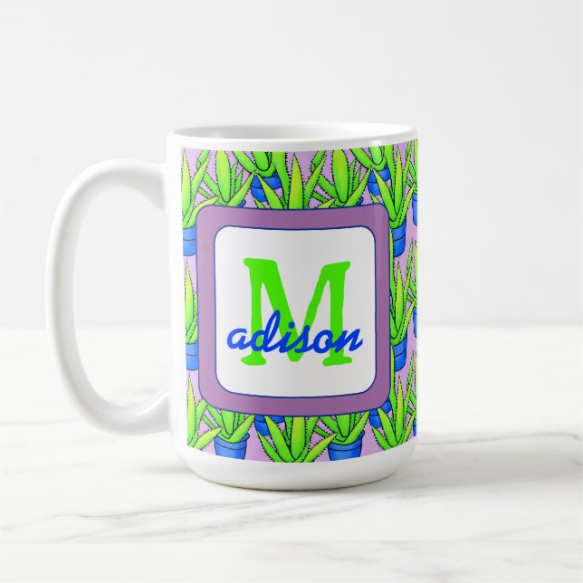 Caneca De Café Aloe Vera Plantas Padrão Monograma (Esquerda)