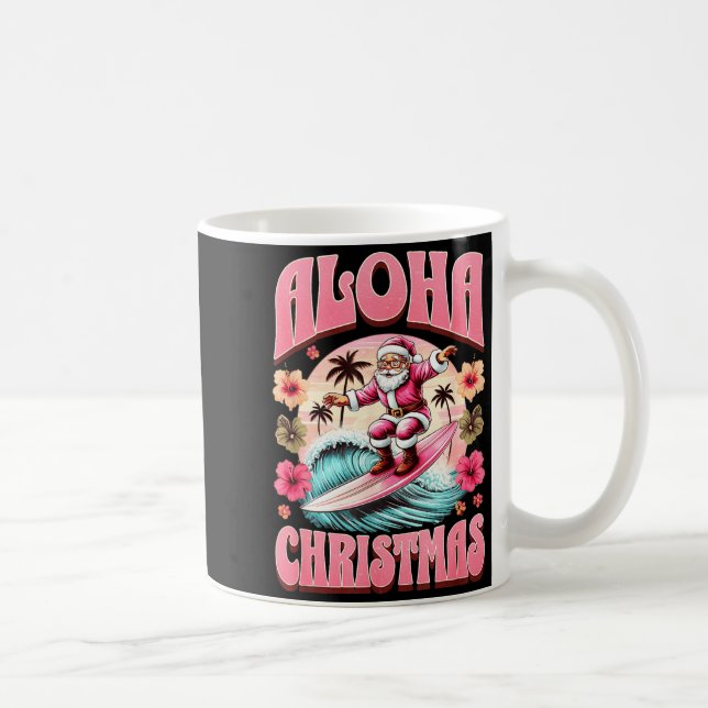 Caneca De Café Aloha Christmas Santa Claus Surfing Hawaiian Mele  (Direita)