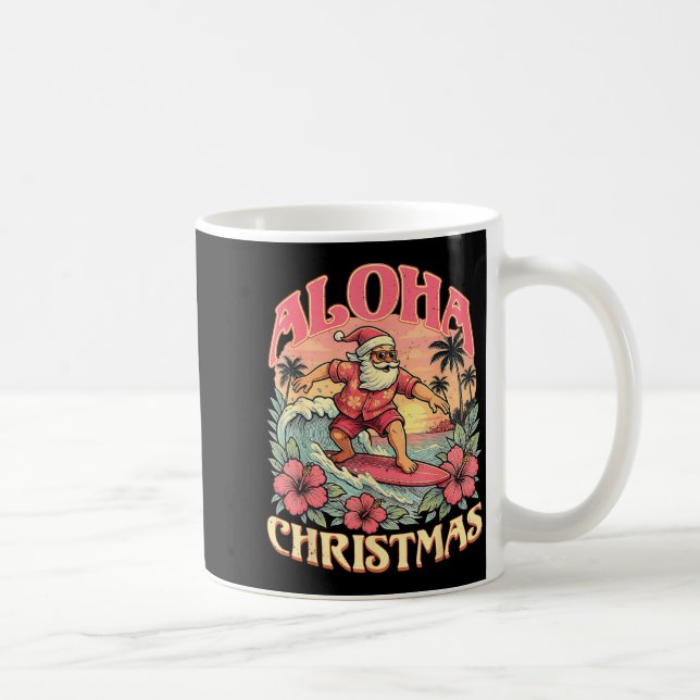 Caneca De Café Aloha Christmas Santa Claus Surfing Hawaiian Mele  (Direita)