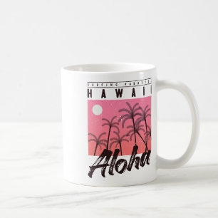 Caneca De Café Aloha Havaí Palmeira Retro Pôr do Sol Praia Garota