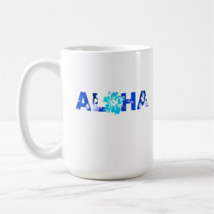 Caneca De Café Aloha Havaiano Hibisco Batik Blues Viva Pono