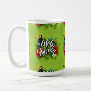 Caneca De Café Aloha Hawaii Flores Folhagem Borboletas Amarelo