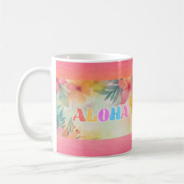 Caneca De Café Aloha Hawaiian Floral Watercolor