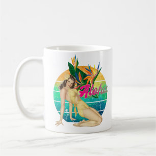 Caneca De Café Aloha Tropical Pin-up Girl retro sunset art