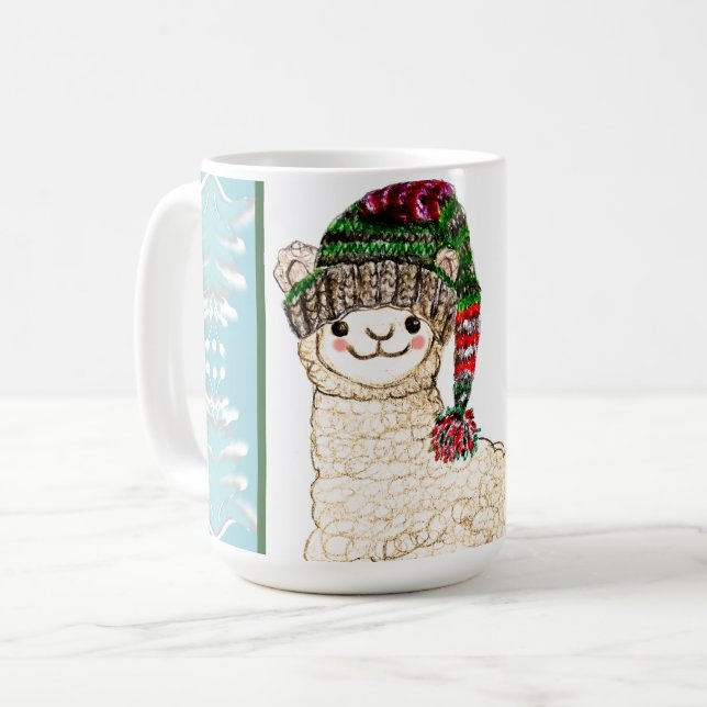 Caneca De Café Alpaca-branca com chapéu festivo (Frente Esquerda)