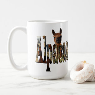 Caneca De Café Alpaca Marrom Atrás Da Palavra Alpaca,