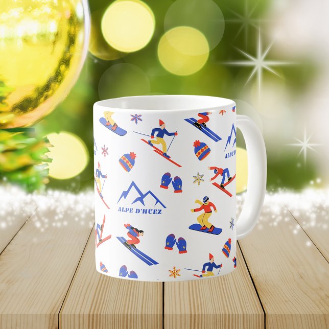 Caneca De Café Alpe d'Huez France Ski Snowboard Padrão (Alpe d'Huez ski snowboard winter snow vacation christmas holidays mug)