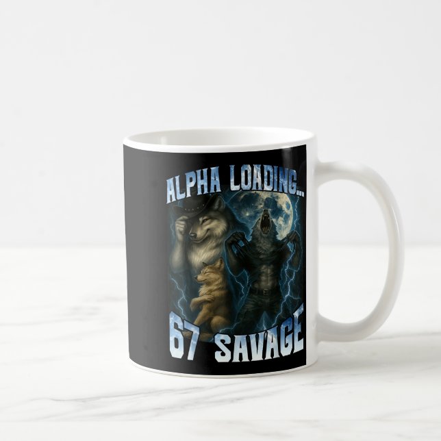 Caneca De Café Alpha Wolf Loading 67 Percent Savage Funny Wolves  (Direita)