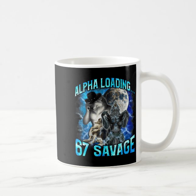 Caneca De Café Alpha Wolf Loading 67 Percent Savage Funny Wolves  (Direita)