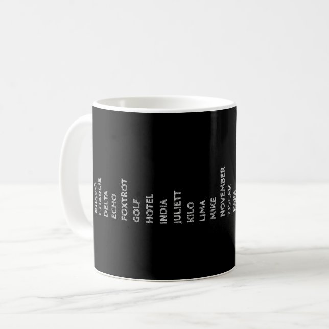 Caneca De Café Alphabet do piloto fonético de código de avião (Frente Esquerda)