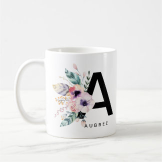 Caneca De Café Alphabet Mug Monograma Boho Aquarela inicial