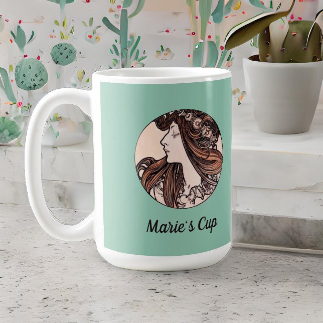 Caneca De Café Alphonse Mucha Art Nouveau Mulher Com Flores (Criador carregado)