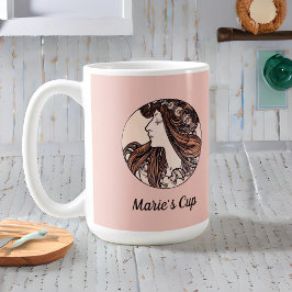 Caneca De Café Alphonse Mucha Art Nouveau Mulher De Flores Rosa