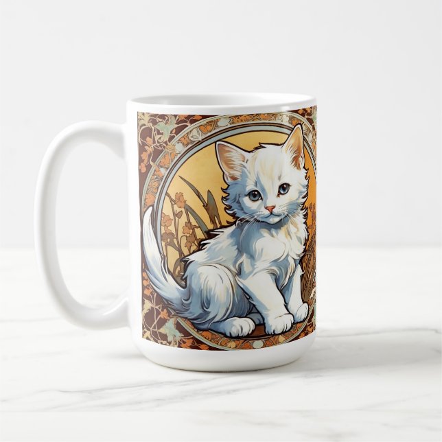 Caneca De Café Alphonse Mucha Style Cat (Esquerda)