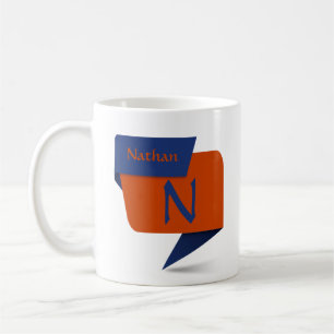 Caneca De Café Alterar Nome da Adição Inicial Azul Laranja - M N
